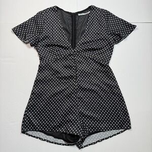 Kimchi Blue Romper Womens Medium Black White Polka Dot Short Sleeve V Neck